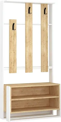 Produktbild von Eingangsmöbel Eridia, Moderner Eingang, Wandgarderobe, Multifunktions-Aufbewahrungskonsole, 90x36 h180 cm, Weiß und Eiche