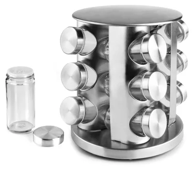 Produktbild von Set mit 12 Ibili Gewürzbehältern, Edelstahl/Glas, 18,5 x 21,5 cm, silber