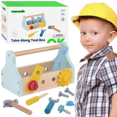 Image de Tooky Toy Coffret à outils en bois 18 pièces.