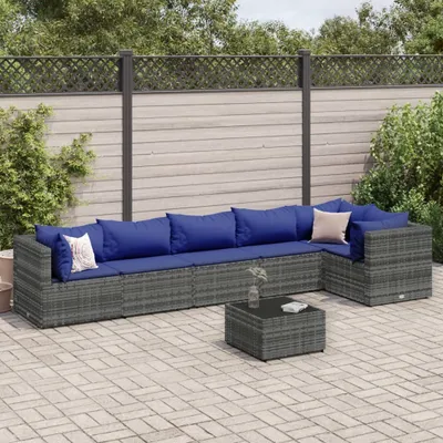 Produktbild von 2024 Gartenmöbel 7-tlg. Garten-Lounge-Set mit Kissen Grau Poly Rattan Gartenmöbel-Sets Garden Pleasure 2239488
