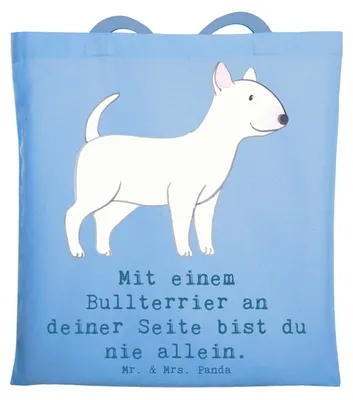 Produktbild von Mr. & Mrs. Panda Stoffbeutel Bullterrier Begleiter - Sky Blue - Geschenk, Laptoptasche, Hunderassen, treuer, loyaler Freund, Shopping Tasche, treue, freundliche Hunde