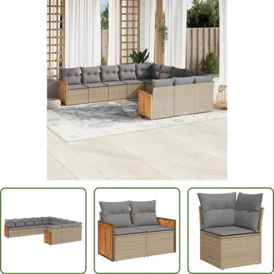 Produktbild von The Living Store 11-tlg. Garten-Sofagarnitur mit Kissen Beige Poly Rattan