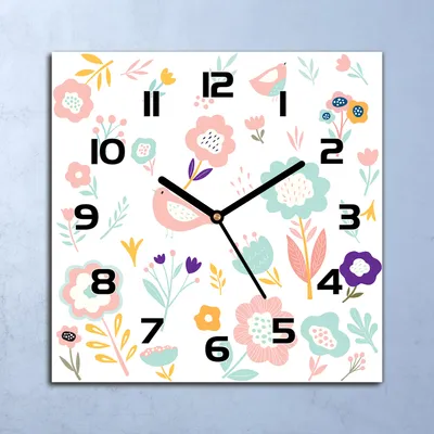 Produktbild von Wanduhr Echt-Glas-Küchenuhr Vögel mit Blumen Quarz Lautlos 30x30 Deko Bilder