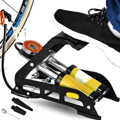 Produktbild von 2-Zylinder Fußpumpe mit Manometer Tretluftpumpe Fahrradpumpe alle Ventile Luftpumpe Doppelzylinder Fußluftpumpe Fahrrad 7 bar Fahrrad Auto Retoo