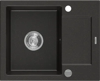 Produktbild von Mexen Enzo 1-Becken-Granitspüle mit kurzer Abtropffläche 576 x 465 mm, Schwarz/Gold Metallisch - 6506571005-75