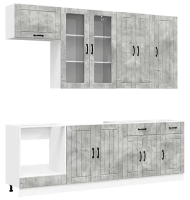 Image de vidaXL Ensemble de cuisine LUCCA, 8 pièces, gris béton, matériau de bois