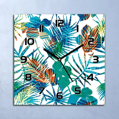 Produktbild von Wanduhr Echt-Glas-Küchenuhr Bunte Blumen Palme Quarz 30x30 Deko Bilder