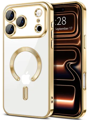 Image de Coque souple transparente pour iPhone 17 Pro Max, protection de l'appareil photo, compatible avec MagSafe, coque de téléphone en TPU plaqué or