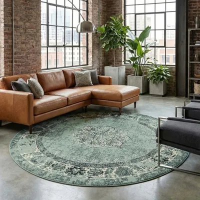 Produktbild von Volero - Teppich Vintage Rund - Wonder Grün Schwarz - Ø 150 cm - Wohnzimmer, Esszimmer, Schlafzimmer - Klassik, Orientalisch