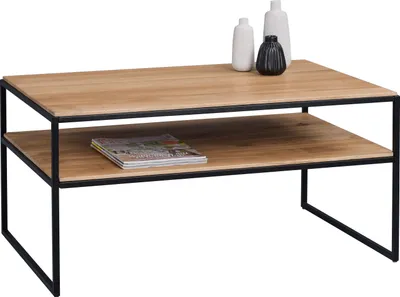 Produktbild von Couchtisch Mika 2 in braun - Wildeiche massiv, Metall - 90x45x60cm