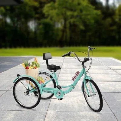 Image de Vélo tricycle à 7 vitesses, avec cadre en acier, cadre pliable, de couleur verte