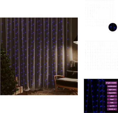 Produktbild von vidaXL LED-Lichtervorhang 3x3 m 300 LED Blau 8 Funktionen -  Weihnachtsbeleuchtung