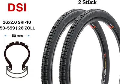 Produktbild von 2 Stück 26 Zoll Fahrrad Reifen DSI 50-559 City MTB Trekking Bike 26x2.0 tire schwarz