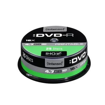 Produktbild von Intenso DVD-R 4.7GB, Printable, 16x, DVD-R, 120 mm, Druckbar, Tortenschachtel, 25 Stück(e), 4,7 GB