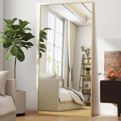 Immagine prodotto di Specchio a figura intera, 180x76 cm, con supporto, nero/oro, infrangibile, specchio da parete