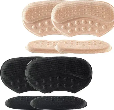 Produktbild von 8 Stück Fersenpolster-Einlagen für lose Schuhe, Fersenpolster und Mittelfußpolster für zu große Schuhe, Damen und Herren, verhindern Fersenschmerzen und Blasen (Beige und Schwarz)
