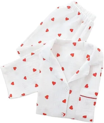 Imagen del producto de Conjunto de pijama para mujer, estampado de corazones en color melocotón, pijama de algodón para mujer
