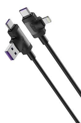 Image de XO NB237 Câble de données et de charge 4en1 USB + USB-C - Connecteur iPhone + USB-C 1,0 m 3A Noir
