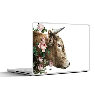 Produktbild von MuchoWow® Laptop Aufkleber Sticker Cover Schottischer Highlander - Rosen - Rosa - Weiß 36.5x27.5 cm - Laptop-Sticker
