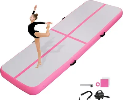 Produktbild von Aufblasbare Turnmatte 3 m x 1 m – 10 cm dick – Airtrack mit Luftpumpe für Gymnastik, Tumbling, Yoga und Fitness – rosa