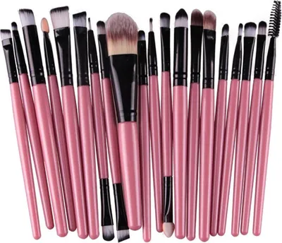 Image de Jumada's – Set de 20 pinceaux de maquillage – Rose/Noir – Ombre à paupières, fond de teint, poudre, eye-liner, cils, lèvres – Set d'outils de beauté et de cosmétiques – très tendance
