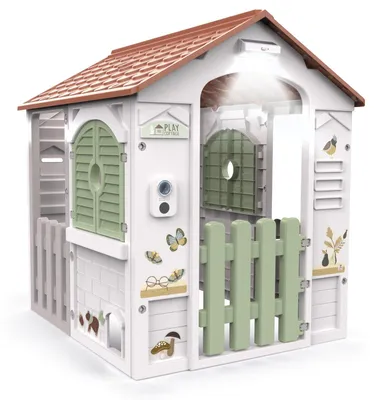 Produktbild von Play Cottage Robustes In und Outdoor Kinder-Spielhaus mit Licht Sound aufklappbaren Fenstern und Katzenklappe Ab 2 Jahren 89608
