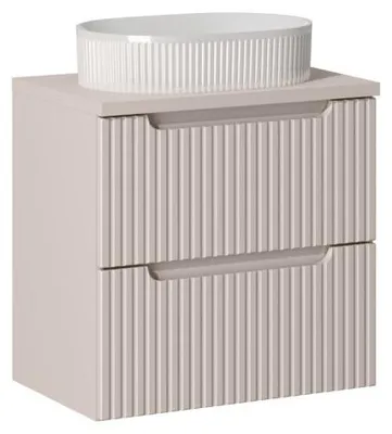 Image de Ensemble Meuble Salle de Bain 2 tiroirs + Vasque + Plateau L 60 x P 40 x H 59,5 cm - Astral - Beige crème
