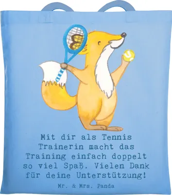 Produktbild von Mr. & Mrs. Panda Schultasche Tennis Trainerin Spaß - Sky Blue - Geschenk, Tote Bag, Tennisspielen, Tasche, Jutebeutel, Danksagung, Büchertasche, Tennistraining, Trainer