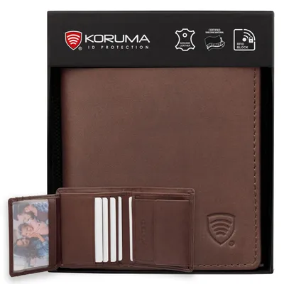 Produktbild von Koruma® Geldbörse Herren Klein aus Echtleder – kleiner Portemonnaie mit Münzfach & Kartenfächern – RFID Schutz – schlank & kompakt Braun