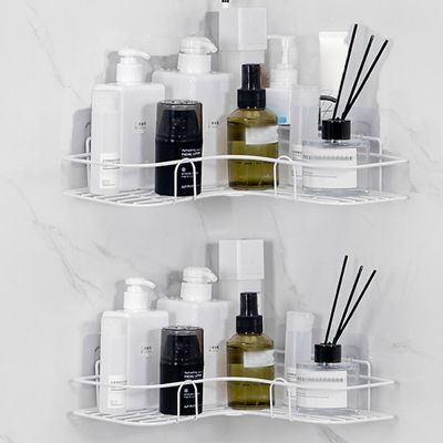 2er Set Duschregal, Bad Eckregal aus Metall, Badezimmer Regal Duschablage Badregal ohne Bohren (Weiss)