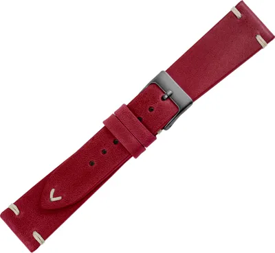 Produktbild von Minott Premium Uhrenarmband | Kalbsleder vintage | rot mit Naht, Stegbreite:22mm, Schließe:Schwarz
