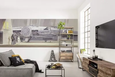 Zdjęcie produktu dla Fototapeta Star Wars by Komar "STAR WARS Classic RMQ MilleniumFalcon" - rozmiar 368 x 127 cm, 4 szt