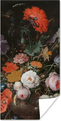 Produktbild von MuchoWow® Poster Stilleben mit Blumen und einer Uhr - Gemälde von Abraham Mignon 80x160 cm - Kinderzimmer