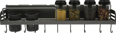 Image de étagère à épices murale suspendue de 60 cm avec crochets Étagère de cuisine grise