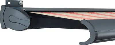 Produktbild von SOLUNA Kassettenmarkise Exclusiv 4x1,5 Dessin 8430 Gestell RAL 7016 anthrazitgrau Antrieb links inkl. Motor und Wandscha