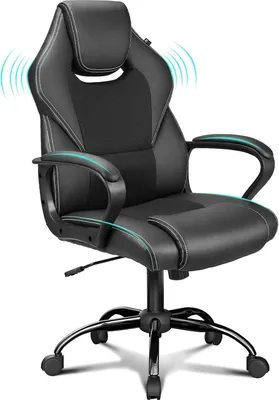 Produktbild von Meisterhome® Bürostuhl Ergonomisch Schreibtischstuhl Racing Stuhl Gaming Stuhl Sessel Drehstuhl Sportsitz Bürostuhl mit Rückenlehne, Wippfunktion, Höhenverstellung, Armlehne - Schwarz
