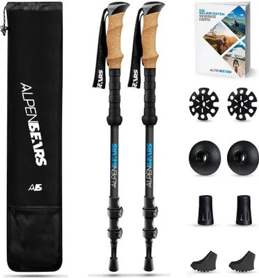 Obrázok produktu pre Teleskopické vychádzkové palice Alpen Bears s gumovým nárazníkom - Carbon