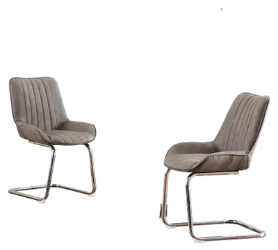 Image de Chaise de salle à manger - Chaise de cuisine - Fauteuil de salon - Chaise avec accoudoirs - Fauteuil en similicuir gris - Lot de 2