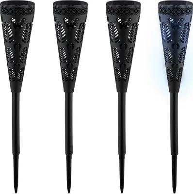 Image de Lot de 4 lampes solaires Relaxdays, style torche, éclairage de jardin avec effet lumineux, H x P : 41 x 7 cm, avec piquet, noir