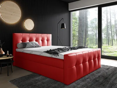 Produktbild von Boxspringbett MALWA ! Pocket-Matraze , Topper 180 x 200 cm ( Rot - Kunstleder )