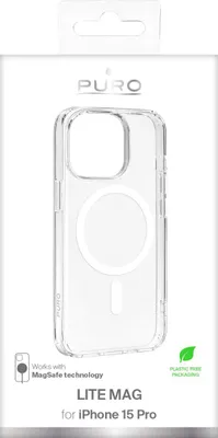 Productafbeelding van Puro Lite MagSafe hoesje voor iPhone 15 Pro, transparant.