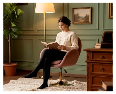 Produktbild von Ergonomischer Drehstuhl mit Samtpolsterung, höhenverstellbar, ohne Rollen, für Wohnzimmer und Schlafzimmer (Rosa)