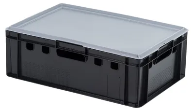 Produktbild von E2 Kisten mit grauem Deckel 600 x 400 x 200 mm Farbe: schwarz