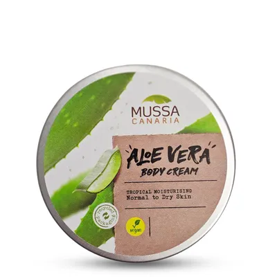 Imagen del producto de Crema corporal de Aloe Vera Mussa Canaria, 70 ml. Crema corporal de Aloe Vera de las Islas Canarias, marca Mussa Canaria, para el cuidado de la piel.