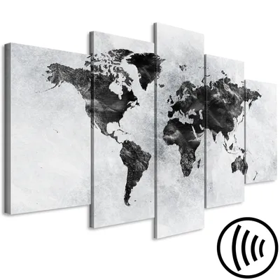 Produktbild von Akustikbild Weltkarte 200x100 cm Bilder Akustikschaum Hochleistungsschallabsorber Schallschutz Leinwand 5 tlg Wandbild Raumakustik Schalldämmung grau k-A-0431-b-m