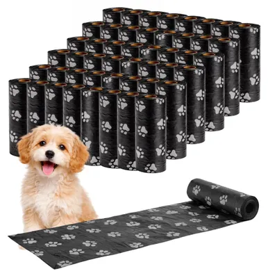 Produktbild von Ale-commerce Hundekotbeutel 48 Rollen Schwarz 720 Beutel Reißfest Antigeruch Hundebeutel mit Pfotenmuster Passend Für Kotbeutelspender Kotbeutel