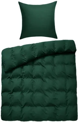 Produktbild von Unyqoos® 2‑teiliges 100% Baumwoll-Bettwäsche-Set 135 x 200 cm + Kissenbezug 80 x 80 cm, dunkelgrün, mit Reißverschluss und Innen‑Eckbändern,