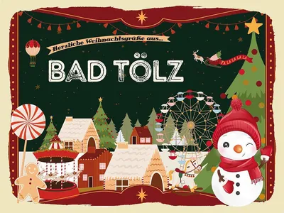 Produktbild von vianmo Holzschild 30x40 cm Weihnachtsgrüße aus Bad Tölz Weihnachten