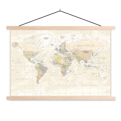 Obrázek produktu pro MuchoWow® Textilní plakát - Svět - Mapa - Retro - 90x60cm - S hnědými lamelami