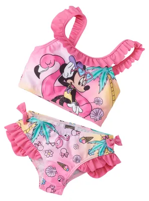 Produktbild von Disney Minnie Mouse Bikini mit Rüschen für Mädchen - Kinder Zweiteiler Schwimmanzug Pink 98-104